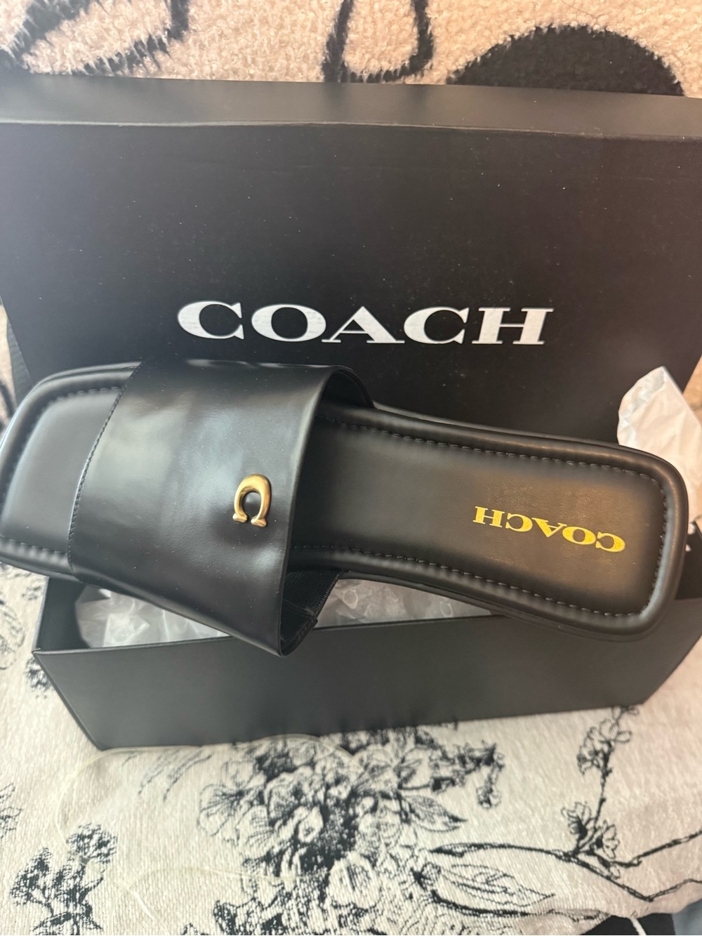 COACH Womens Black Leather Slide Sandals